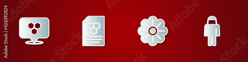 Set Honeycomb bee location, , Flower and Beekeeper with protect hat icon. Vector