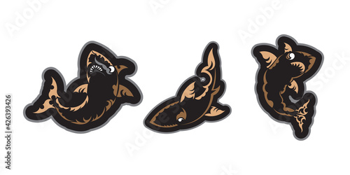 Set of Pattern shark in Maori style. Isolated. Vector illustration