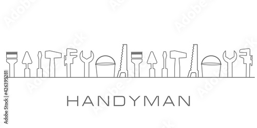 Professional handyman services. Vector banner template with tools collection and text space.  Set of repair tools on whitr background for your web site design, app, UI. EPS10.