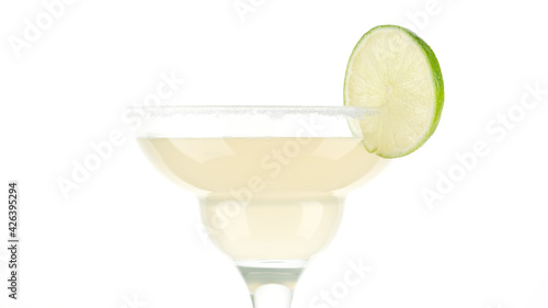 cocktail Margarita with lime on white background. Glass with a cocktail. Party, Success, holiday celebrating.