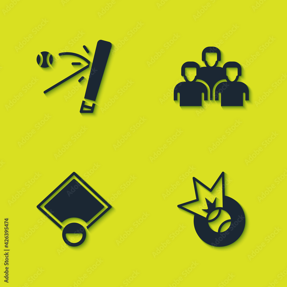 Set Baseball bat with ball, , field and Team of baseball players icon. Vector Set Baseball bat with ball, , field and Team of baseball players icon. Vector