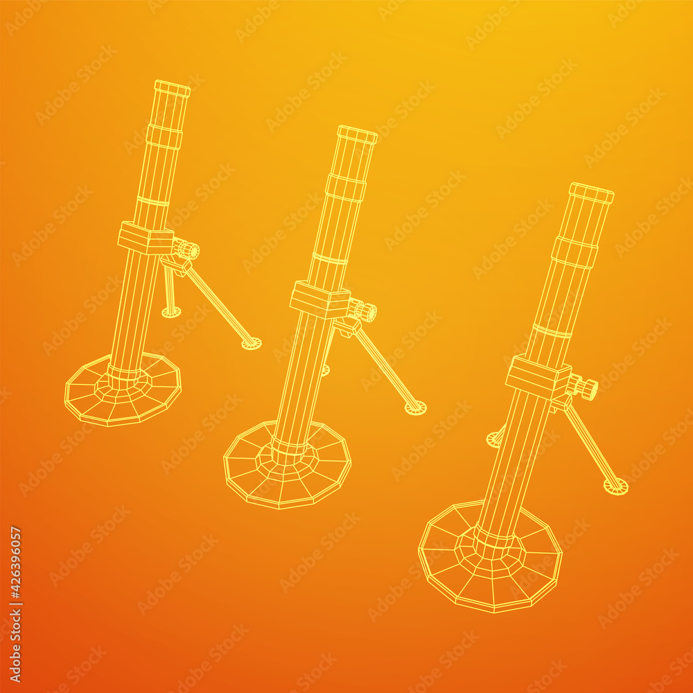 Firearm weapon army mortar and mine. Wireframe low poly mesh vector illustration Firearm weapon army mortar and mine. Wireframe low poly mesh vector illustration