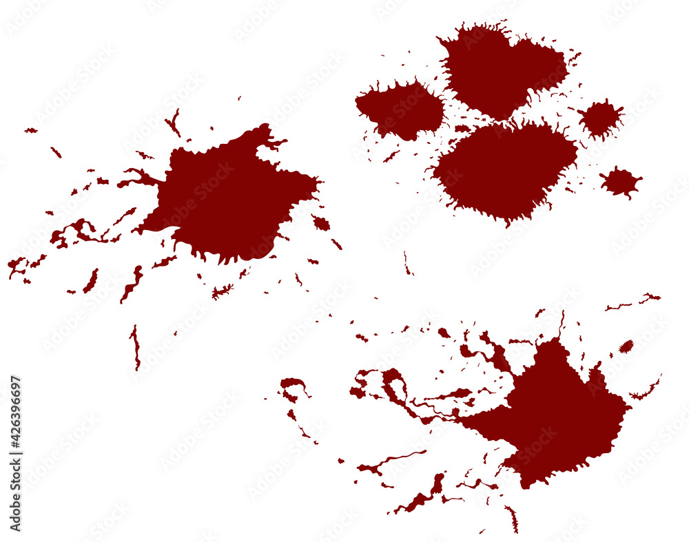 Blood splatters red color isolated  on white background. Abstract vector illustration.