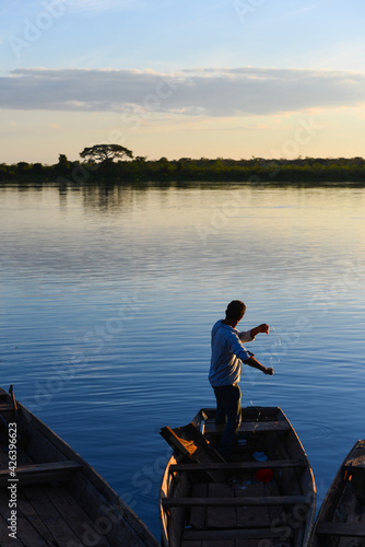 Fishing on the Guaporé - Itenez river during sundown, Forte Príncipe da Beira, Costa Marques, Rondônia, Brazil