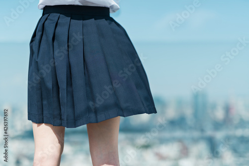 Photos 女子学生　展望台　スカート