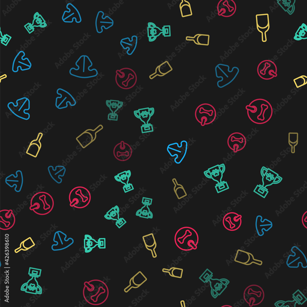 Set line Cat nose, Pet award, Dustpan and Dog collar on seamless pattern. Vector Set line Cat nose, Pet award, Dustpan and Dog collar on seamless pattern. Vector