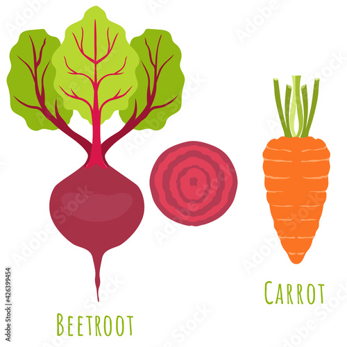 Beetroot plant and Carrot isolated on white