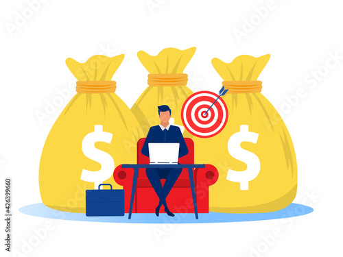 Businessman earning money from online business. profit Online business concept. Vector illustration