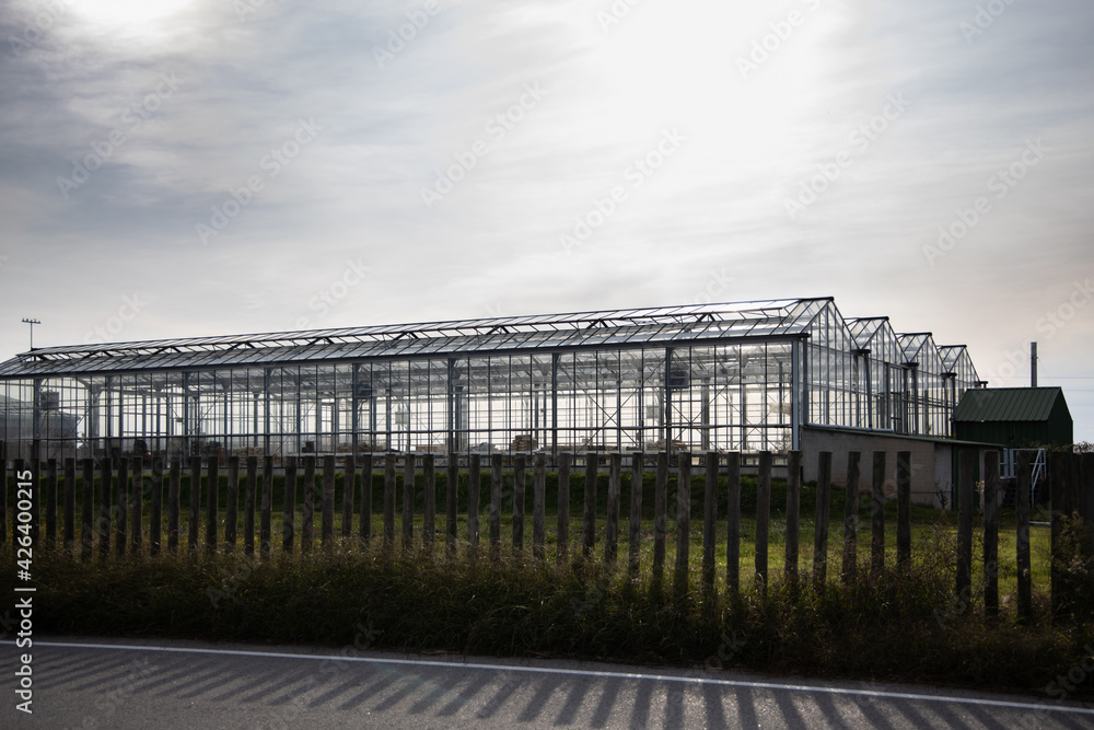 View on industrial glass greenhouses at Gava, Spain View on industrial glass greenhouses at Gava, Spain