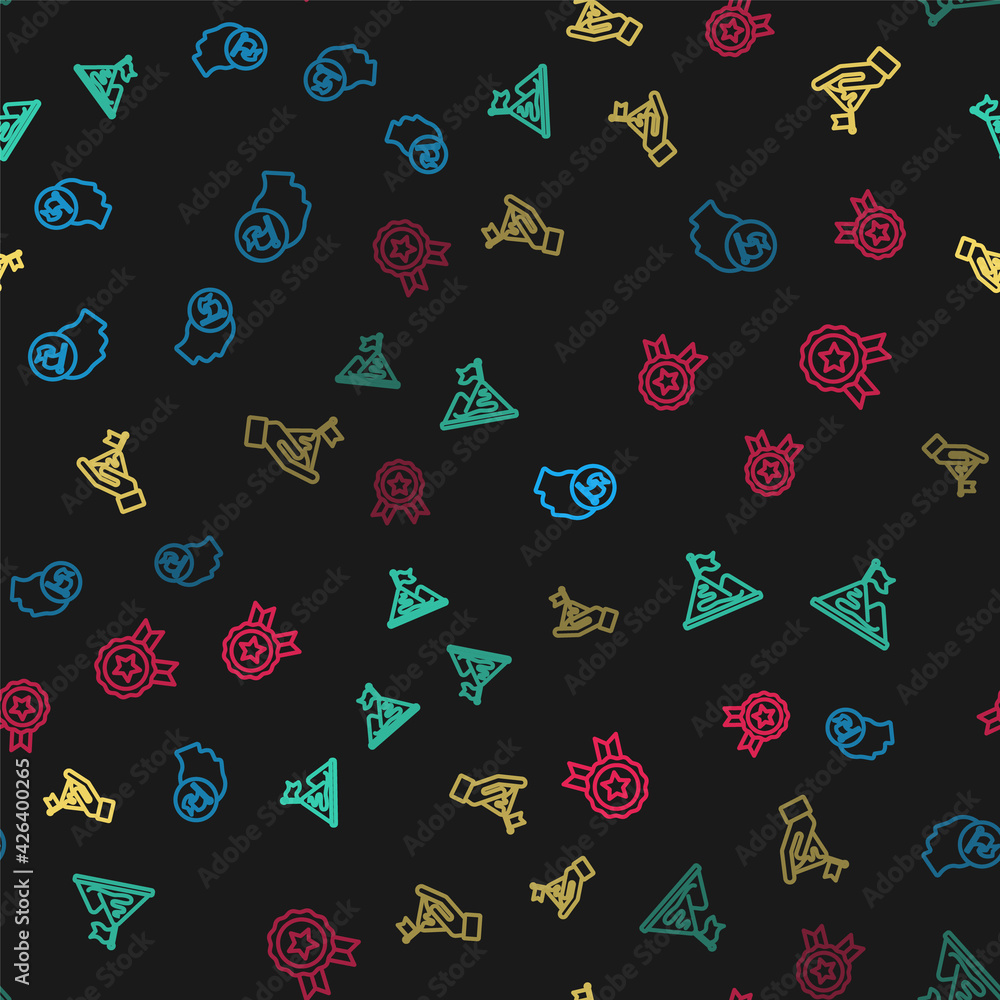 Set line Hand holding flag, Mountains with, and Medal on seamless pattern. Vector Set line Hand holding flag, Mountains with, and Medal on seamless pattern. Vector
