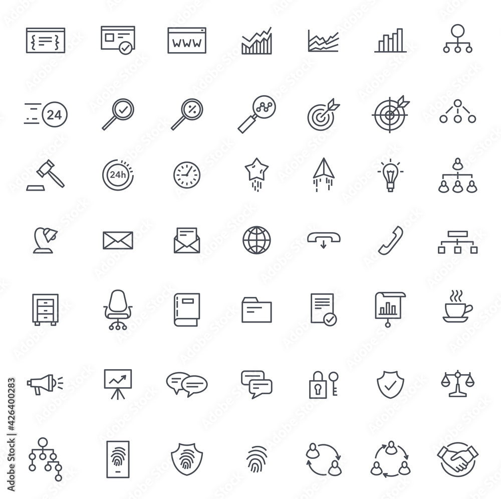 Business strategy thin flat icons vector set Business strategy thin flat icons vector set