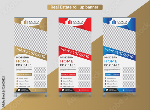 Real estate roll up banner design template - signage design for home sale advertising