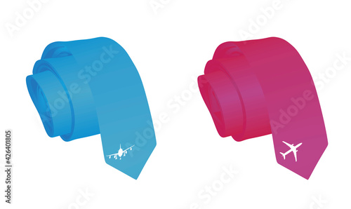 Pink and blue  tie with airplane logo. vector