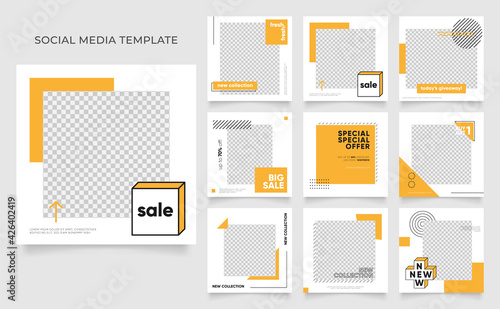 social media template banner blog fashion sale promotion. fully editable instagram and facebook square post frame puzzle organic sale poster. fresh yellow element shape vector background
