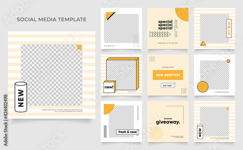 social media template banner blog fashion sale promotion. fully editable instagram and facebook square post frame puzzle organic sale poster. fresh yellow element shape vector background