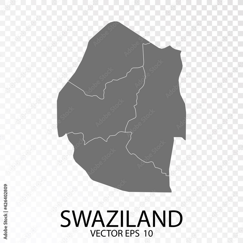 Transparent - High Detailed Grey Map of Swaziland. Vector Eps 10.