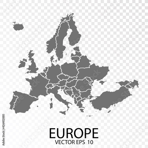 Transparent - High Detailed Grey Map of Europe. Vector Eps 10.