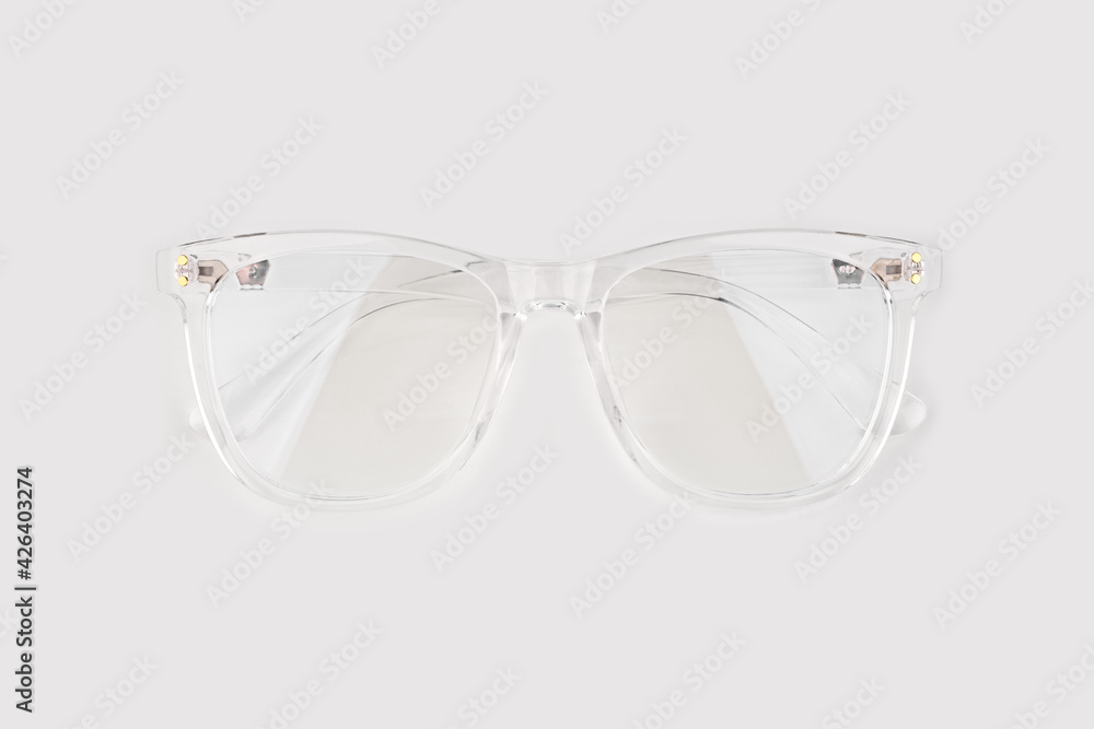 Eye glass on white background. Transparent frame for glasses. Glasses for sight. Eye glass on white background. Transparent frame for glasses. Glasses for sight.