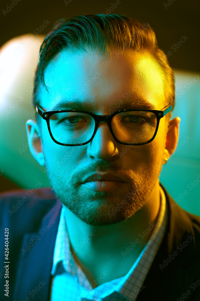 man in mixed color light man in mixed color light