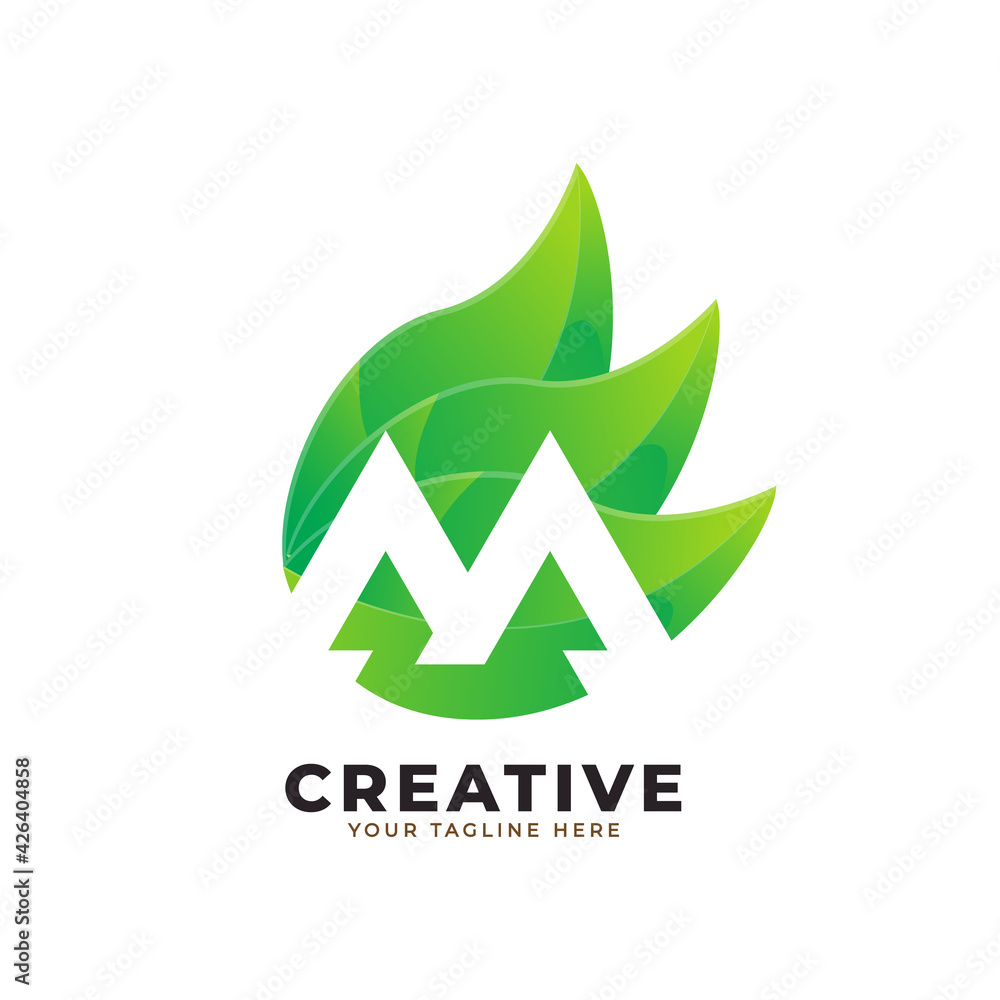 Nature Green Leaf Letter M Logo Design. monogram logo. Green Leaves Alphabet Icon. Usable for Business, Science, Healthcare, Medical and Nature Logos.Flat Vector Logo Design Template Element. Eps10