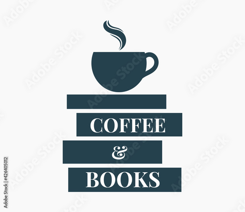 Coffee and books. Books pile and coffee cup vector illustration.