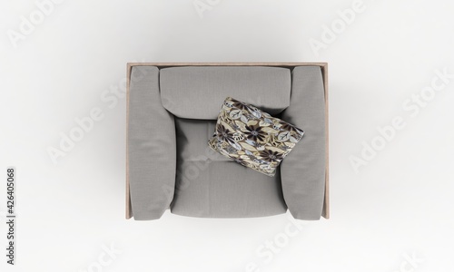 Single Sofa Chair Top View furniture 3D Rendering photo