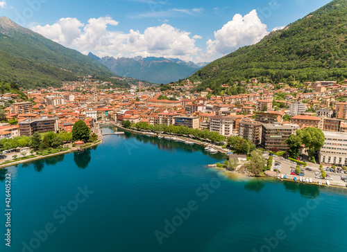 Foto Aerial view of Omegna on the coast of Lake Orta in the province of Verbano-Cusio