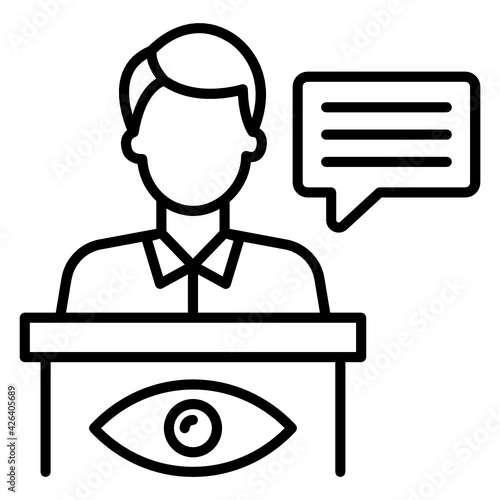 eyewitness testimony in court concept vector color icon design, Law Firm and Legal institutions symbol on white background, Coutroom Podium Stock illustration, spectator in court giving statement sign