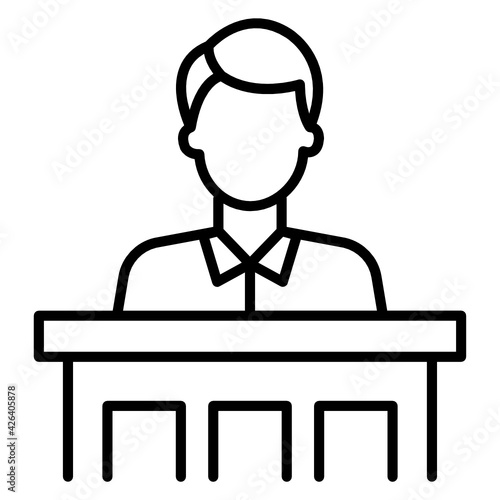 Coutroom Podium Stock illustration, Suspect in courthouse during sentencing concept vector icon design, Law Firm and Legal institutions symbol on white background, Man appearing in court sign