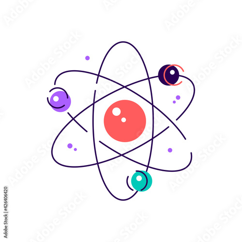 Vector art of colorful atom diagram with electrons on orbits