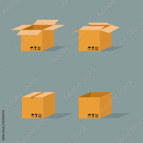 Set of empty carton packing ,logistic icon , transport concept. 