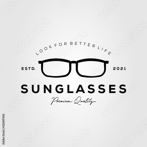 sunglasses minimalist vintage logo template vector illustration design. simple eyeglasses, optic glasses shop logo concept