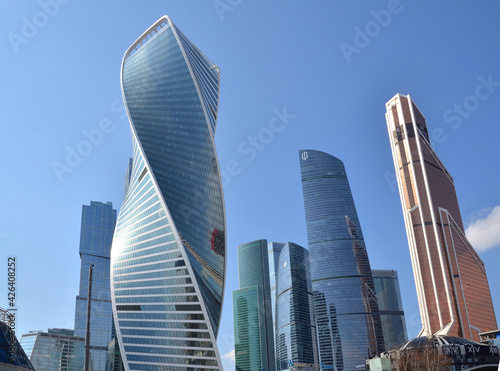 View of high-rise building Moscow City on clear sunny day, Moscow, Russia