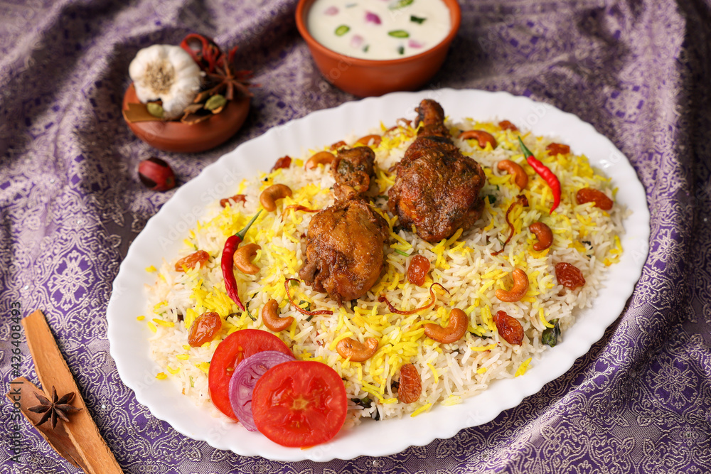 Chicken biryani Spicy Indian Malabar biryani Hyderabadi biryani, Dum Biriyani pulao golden bowl Kerala India Sri Lanka Pakistan basmati rice mixed rice dish with meat curry Ramadan Kareem, Eid Chicken biryani Spicy Indian Malabar biryani Hyderabadi biryani, Dum Biriyani pulao golden bowl Kerala India Sri Lanka Pakistan basmati rice mixed rice dish with meat curry Ramadan Kareem, Eid