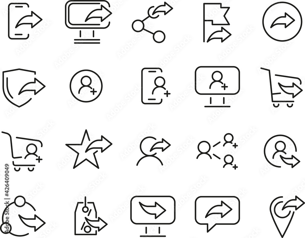 Fototapeta premium Set Of Share Outline Icons. Illustration Of A Stroke Vector On A White Background.