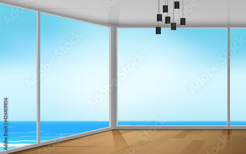 Interior decoration of room in the house on the beach in the summer