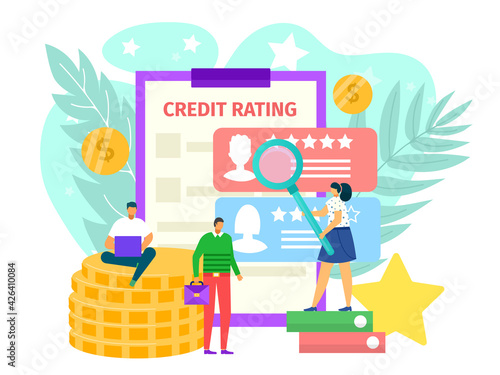 Credit rating concept, vector illustration. Flat finance loan for man woman people character, banking report about finance payment.