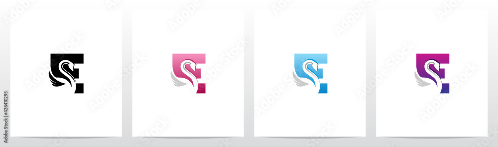 Swan On Letter Logo Design E Swan On Letter Logo Design E