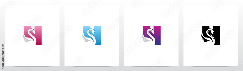 Swan On Letter Logo Design H Swan On Letter Logo Design H