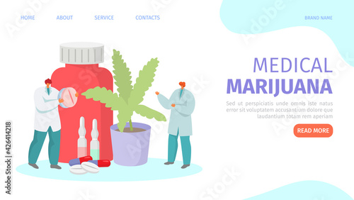 Medical marijuana, medicine cannabis, vector illustration. Doctor people character prescribe natural drug, template banner concept.