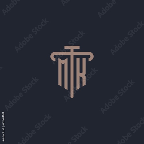 MK initial logo monogram with pillar icon design vector