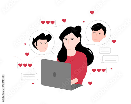 obsessive men write to a girl. vector illustration cartoon flat modern style 
