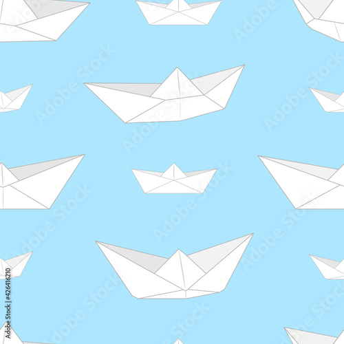Pattern with origami paper boats. Vector illustration.