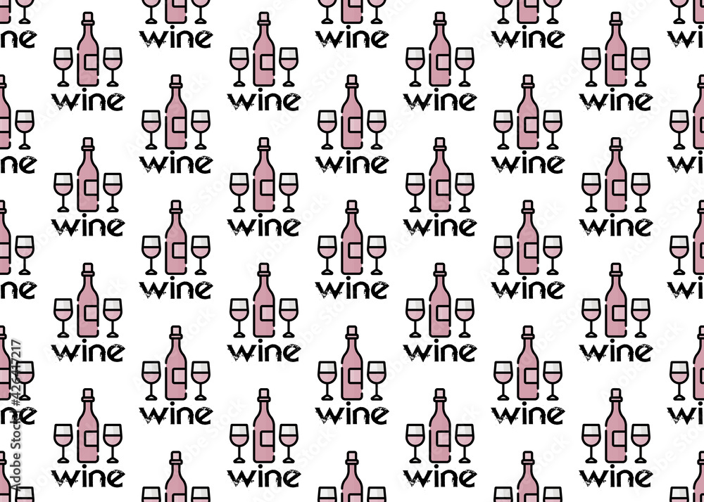 Wine bottle and glasses. Seamless background. For the design of gift paper.