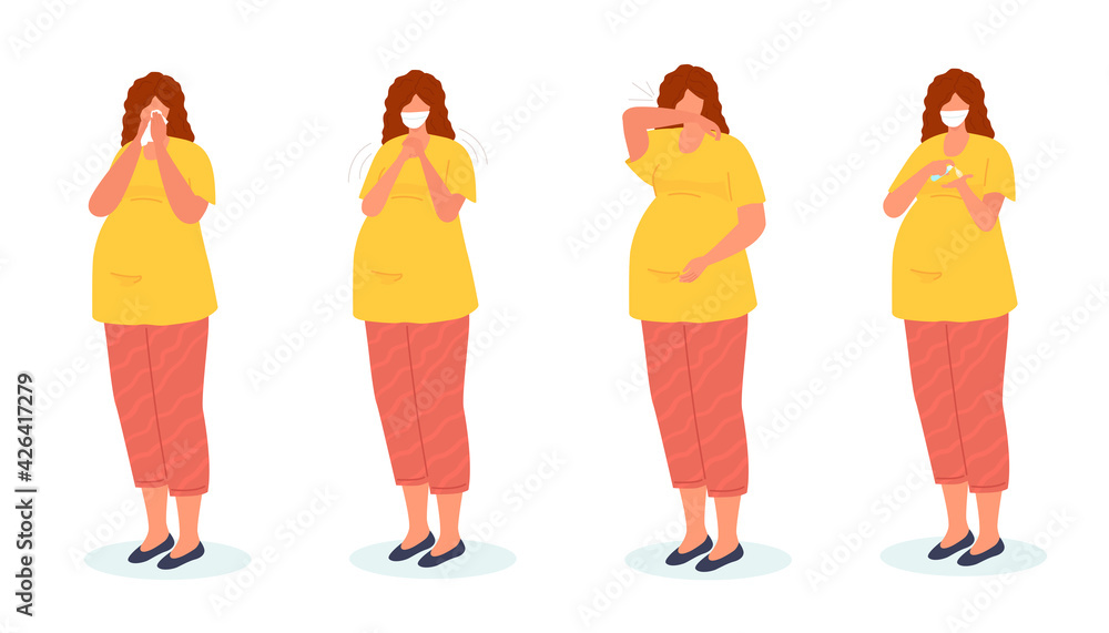 Sick pregnant woman, vector illustration. Cartoon pregnancy health