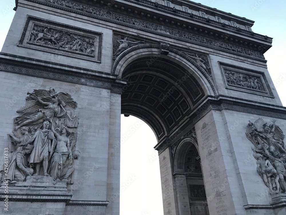 The Arc de Triomphe towers over the Paris streets