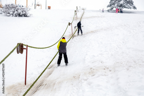 Homemade rope tow ski lift