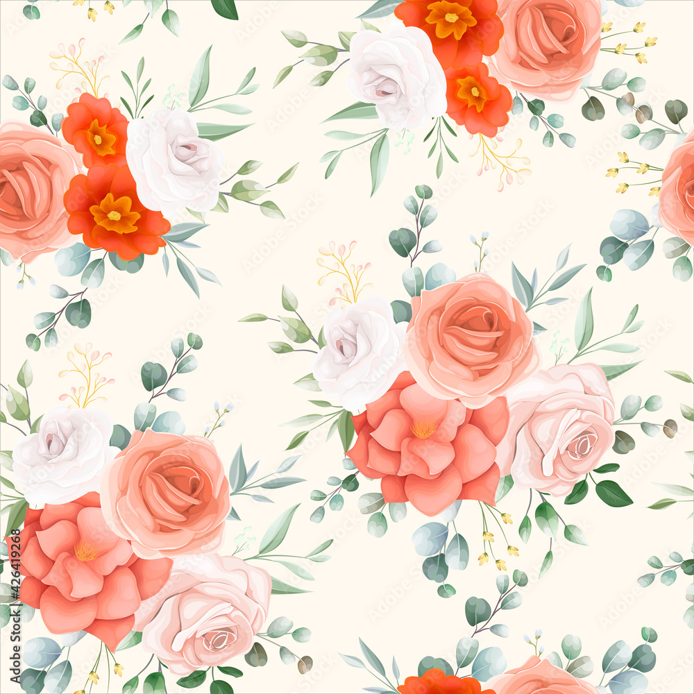 Beautiful orange flower seamless pattern