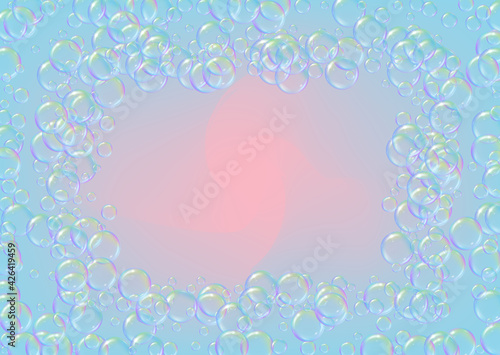 Foam party background with shampoo and soap suds bubbles.