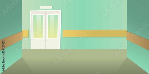 An empty corridor with a closed door to the medical office. Hospital ward, cartoon, vector illustration.